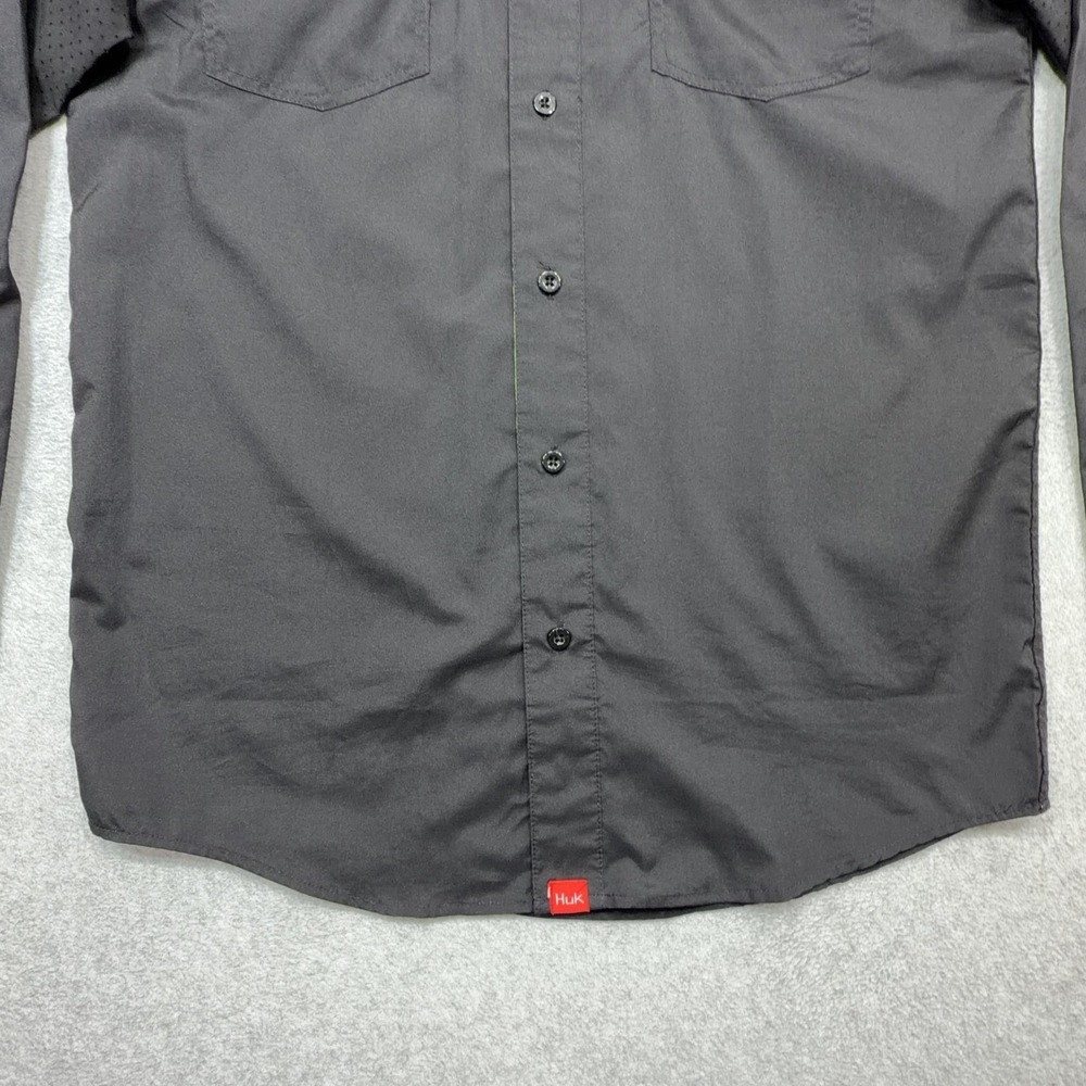 Huk Shirt Mens Medium Black Long Sleeve Vented Performance Fishing Top Flip Cuff - Picture 5 of 15